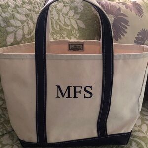 L.L. Bean Cream Tote with Navy Straps